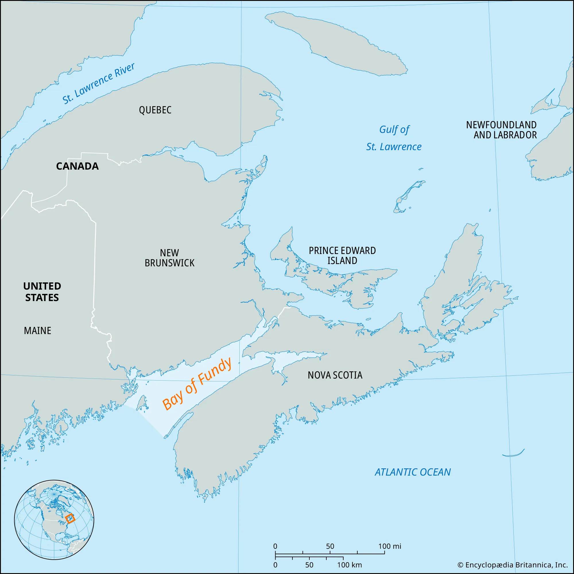 फंडी की खाड़ी (Bay of Fundy) का लोकेटर मानचित्र