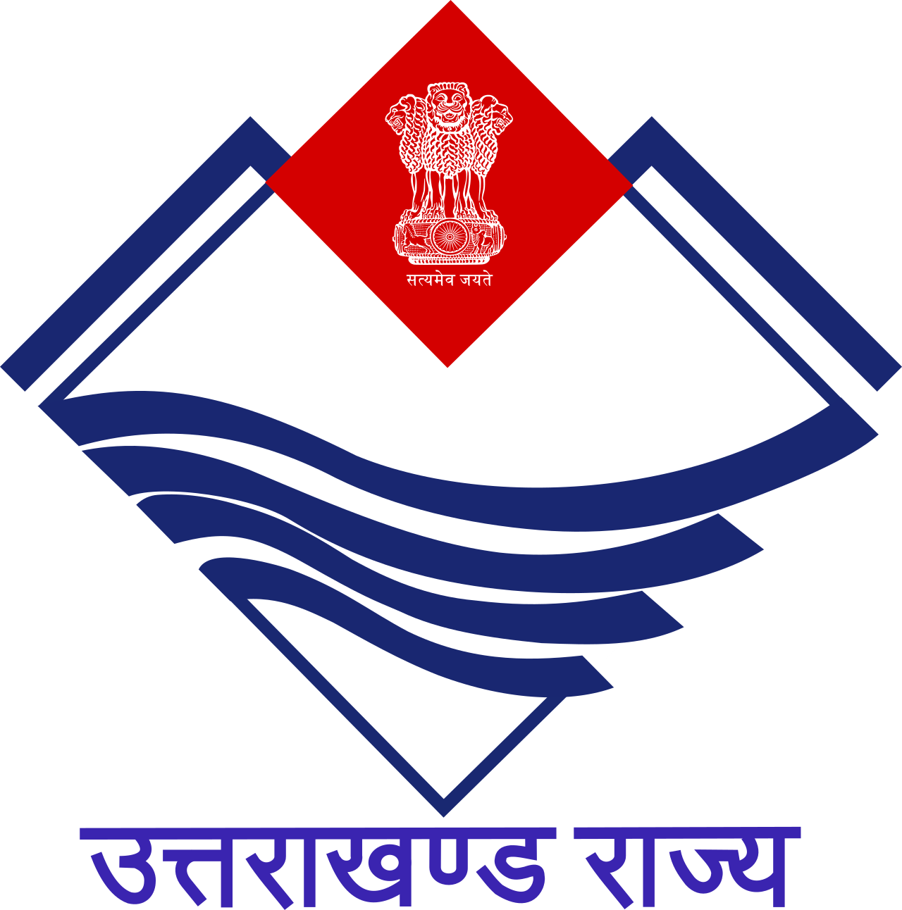 उत्तराखण्ड का राजकीय चिन्ह — हिमालय, चार जलधाराएँ, अशोक स्तंभ और सत्यमेव जयते